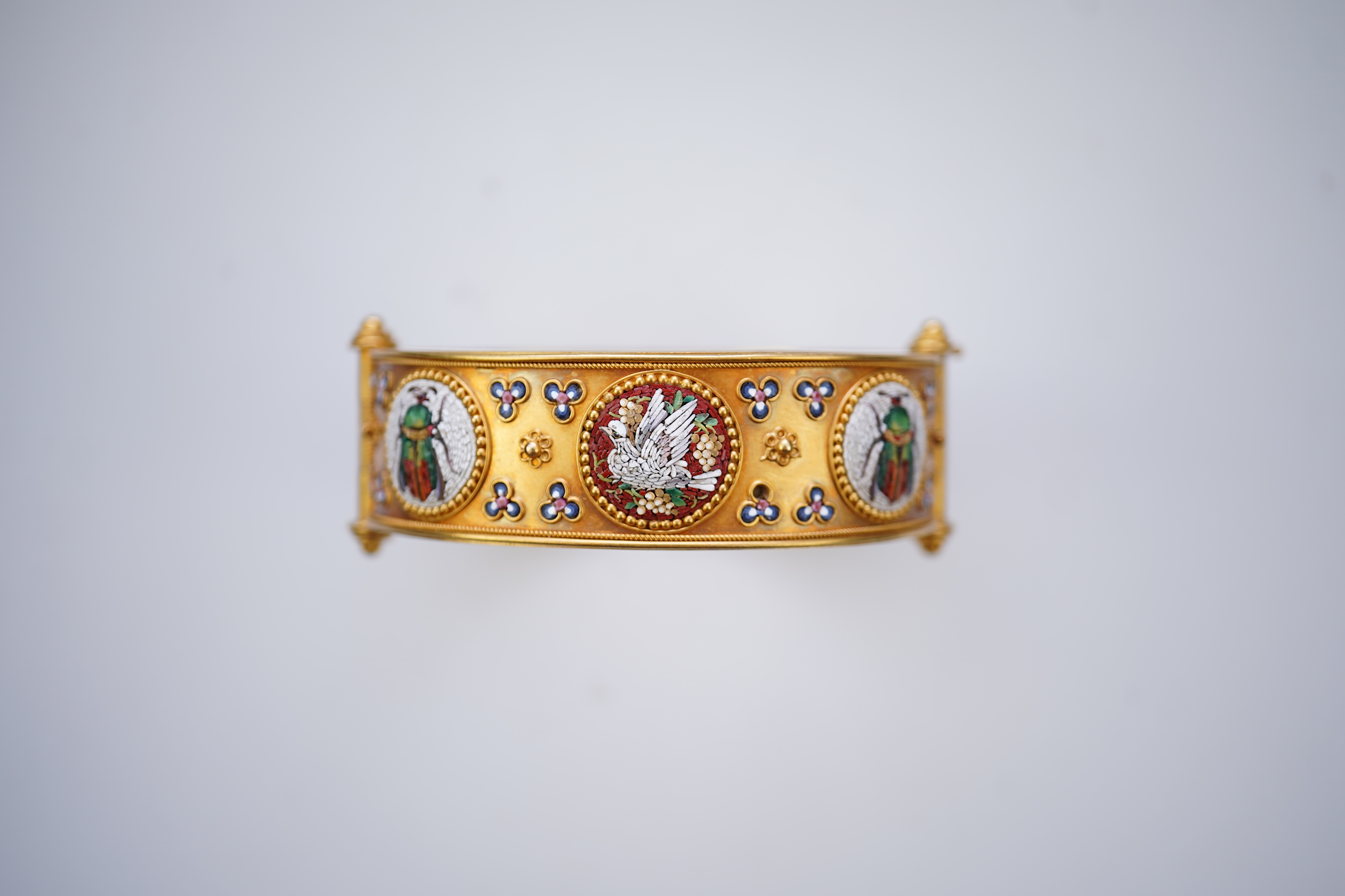 An attractive gold and micromosaic cuff bracelet, second half 19th century